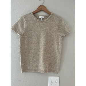 Morgan Taylor Womens Oatmeal Heather Short Sleeve Knit Crewneck Sweater Top M